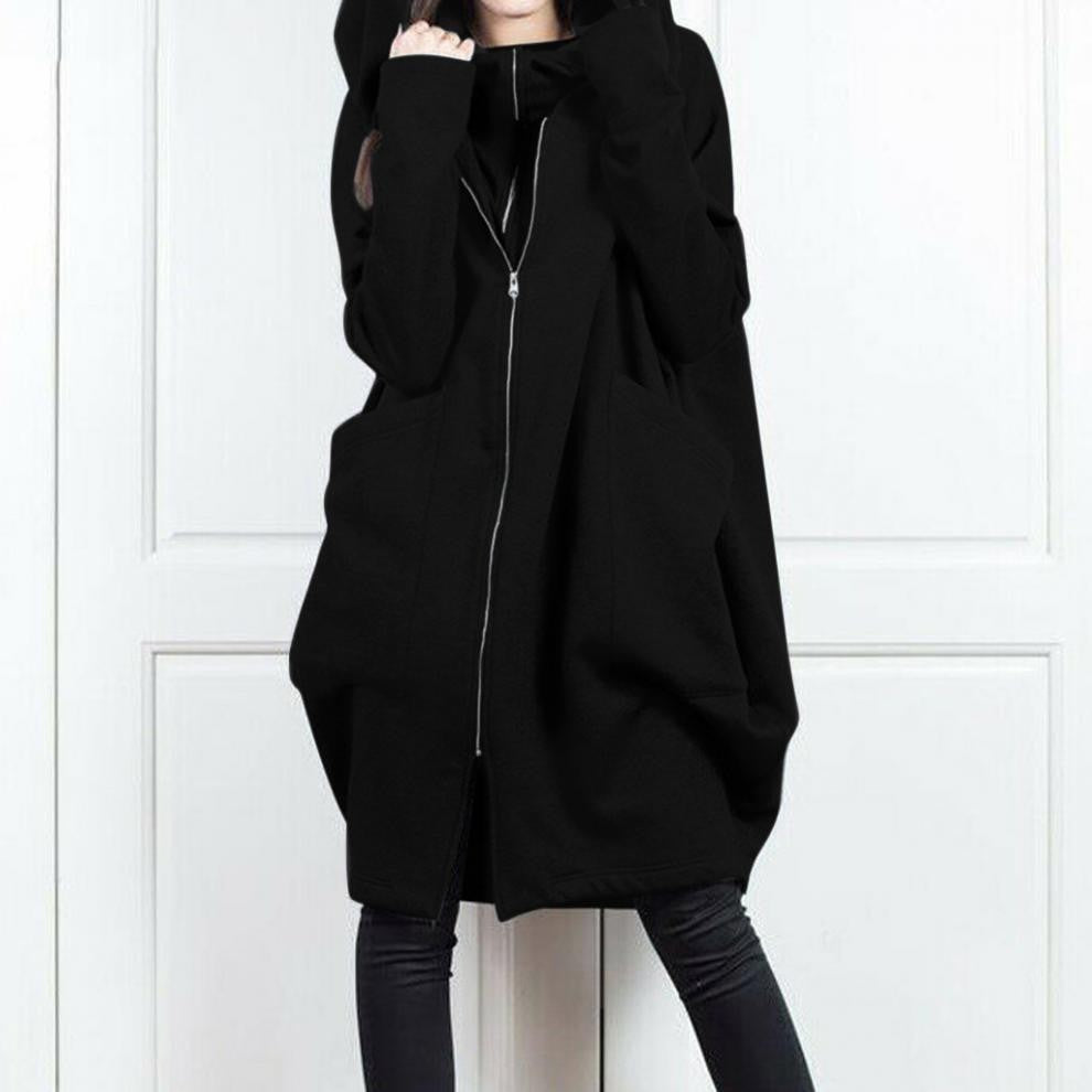 Women's Hooded Pocket Sweatshirt Zipper Mid-length Fake Sweaters