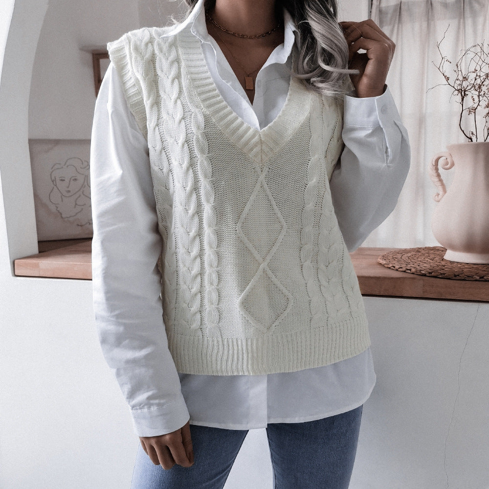 Women's V-neck Twist Casual Loose Knit Sweaters