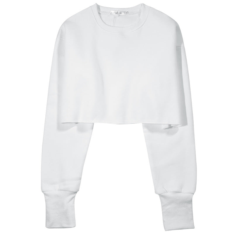 Women's Cropped Hoodie Fleece-lined Pullover Long Sleeve Sweaters