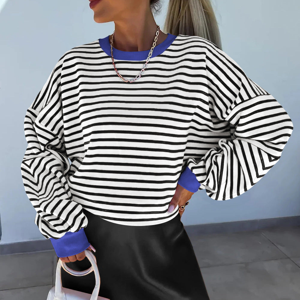 Women's Fashion Striped Round Neck Casual Warm Pullover Sweaters