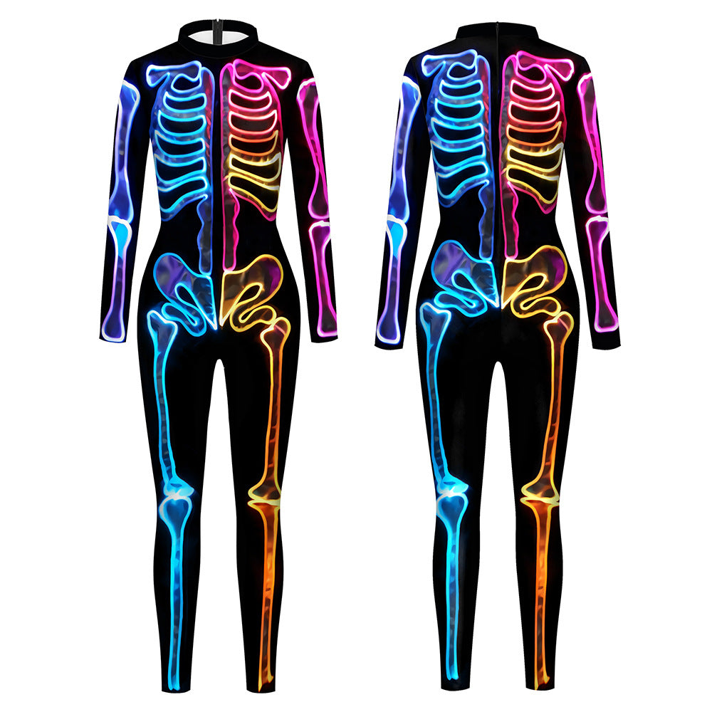 Women's Colorful Skeleton Printed Halloween Long Sleeve Costumes