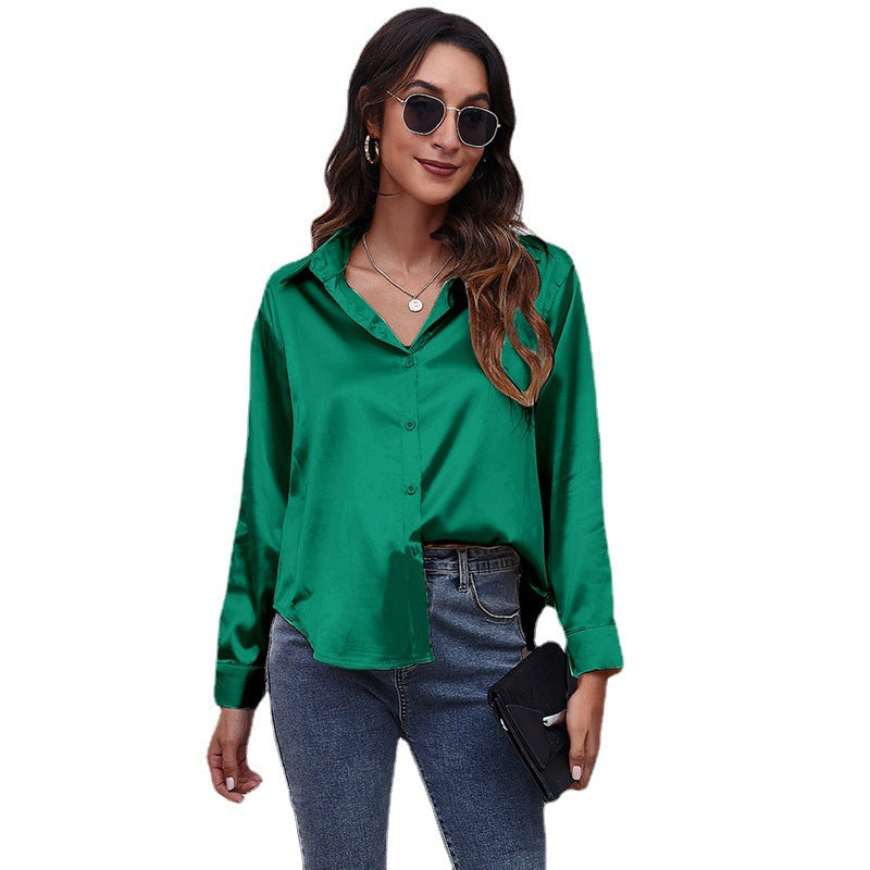 Women's Fashion Attractive Satin Shirt Long-sleeved Blouses