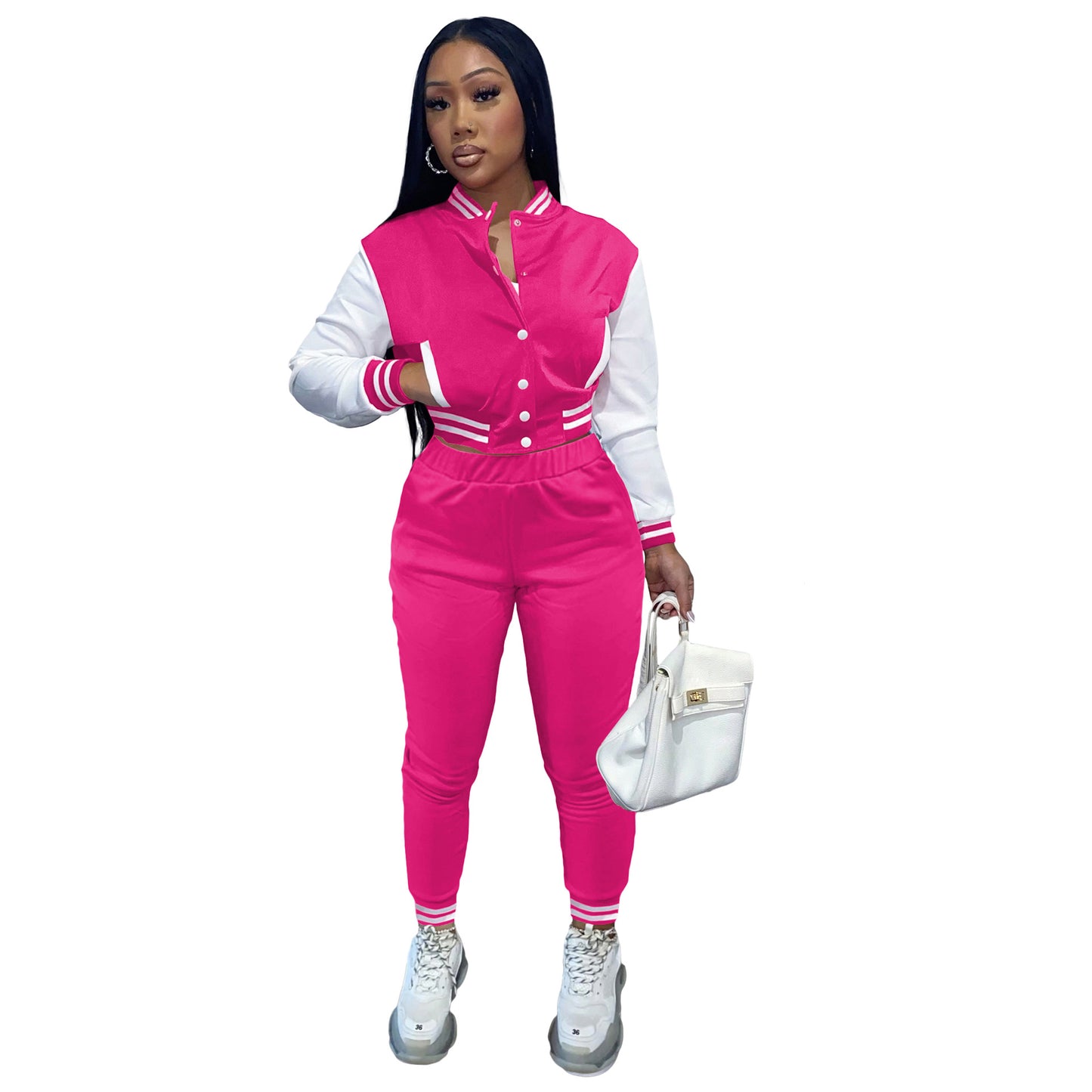 Women's Color Single-breasted Stitching Long Sleeve Uniform