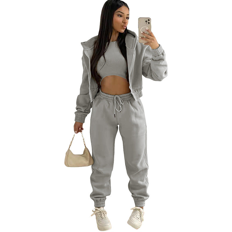 Women's Winter Fleece Sweatshirt Hooded Casual Three-piece Suits