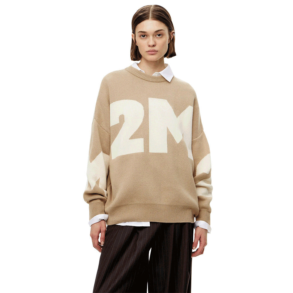 Letter Fashion Contrast Color Temperament Crew Sweaters