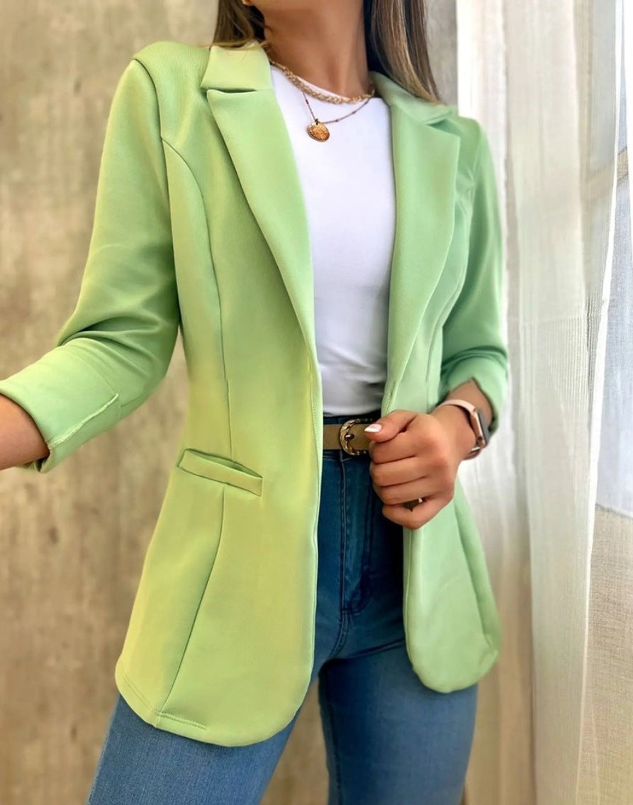 Blazers à manches longues minimalistes de couleur unie pour femmes