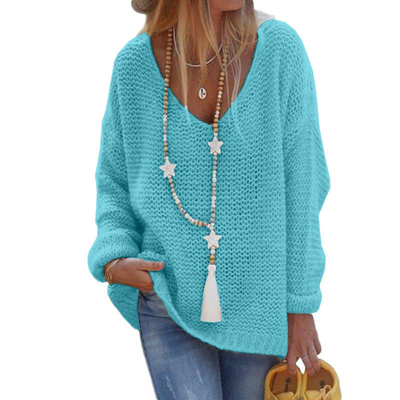 Casual Slouchy Women's V-neck Long-sleeved Knitted Sweaters