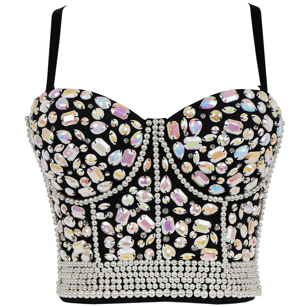 Women's Rhinestone Bead Corset Club Party Glitter Costumes