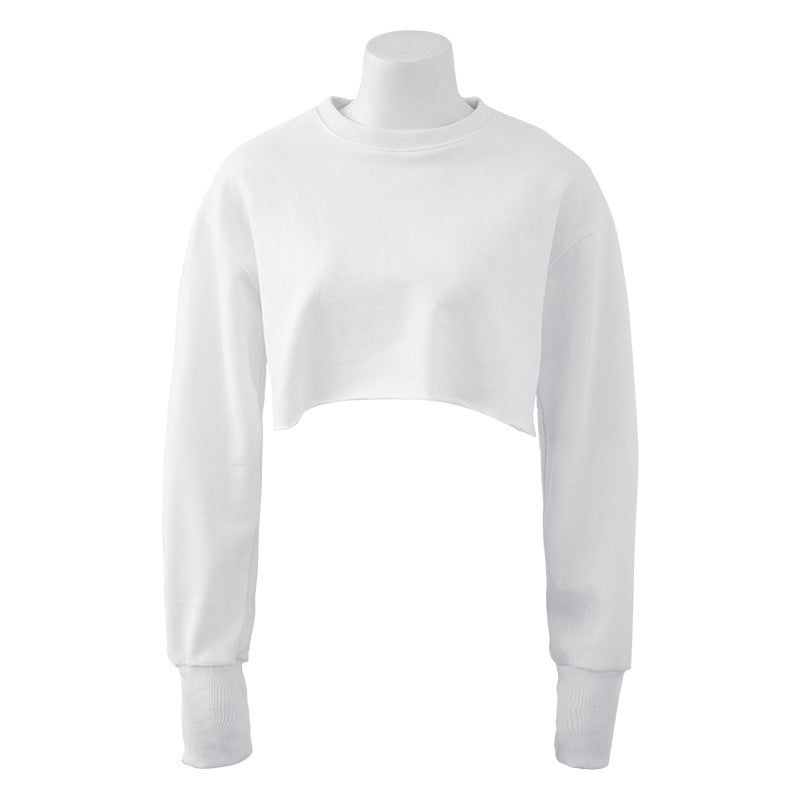 Women's Cropped Hoodie Fleece-lined Pullover Long Sleeve Sweaters