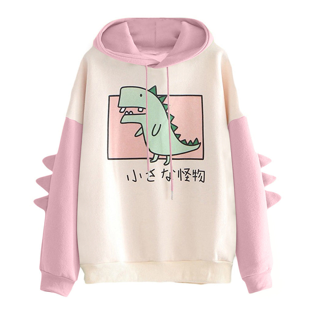 Women's Printed Dinosaur Contrast Color University Style Sweaters