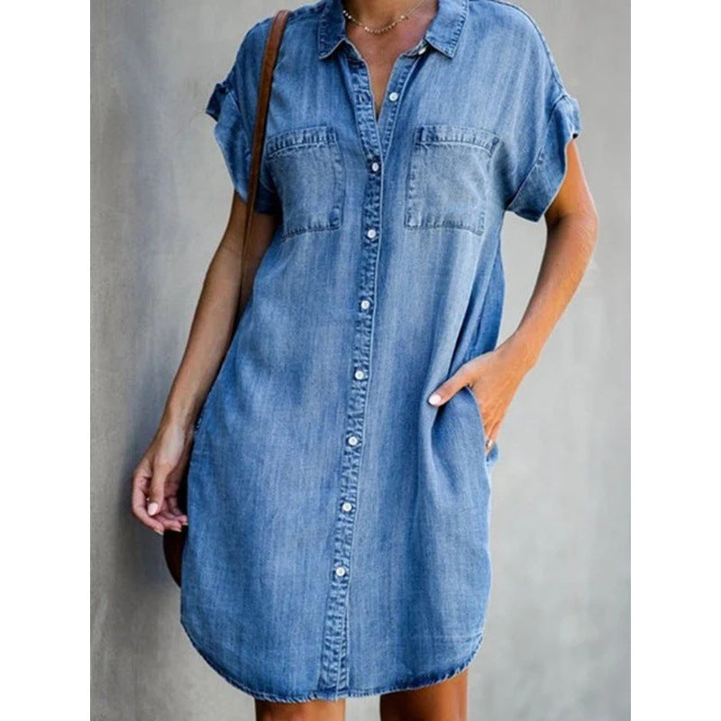 Durable Sleeve Slim Denim Dress Midi Dresses