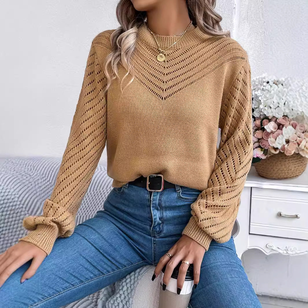 Women's Solid Color Round Neck Lantern Sleeve Sweaters