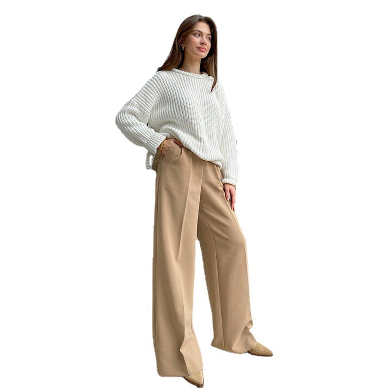 Pantalon décontracté taille haute effet drapé pour femme