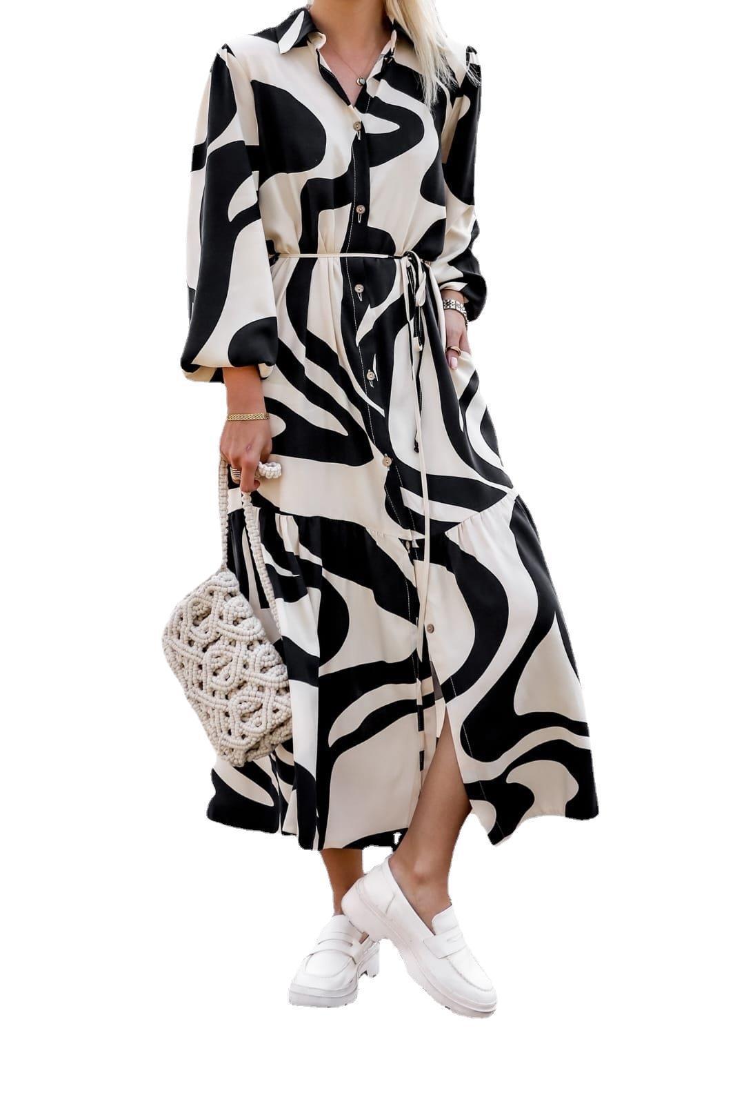 Autumn Fashion Printed Casual Pocket Long Dresses