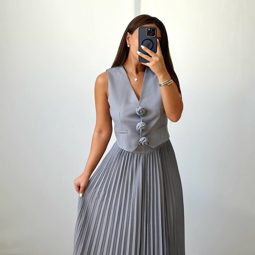 Women's Summer Sleeveless Half-length Pleated Long-sleeved High-grade Suits