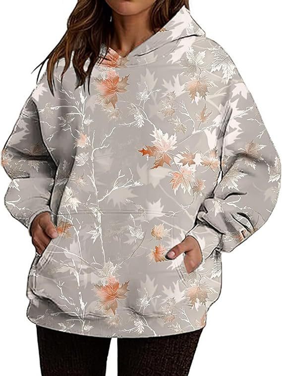 Women's Camouflage Hoodie Maple Leaf Print Oversized Sweaters