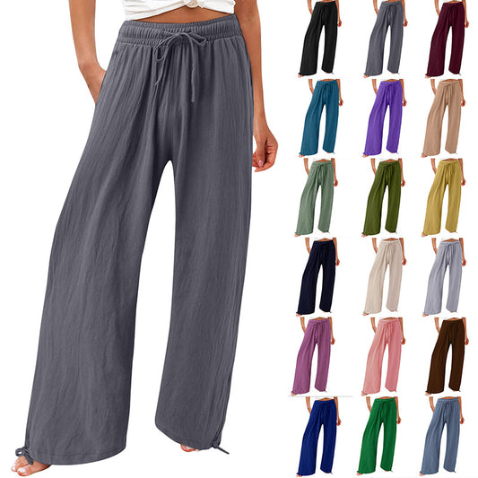 Pantalon élastique décontracté de couleur unie Pantalon large