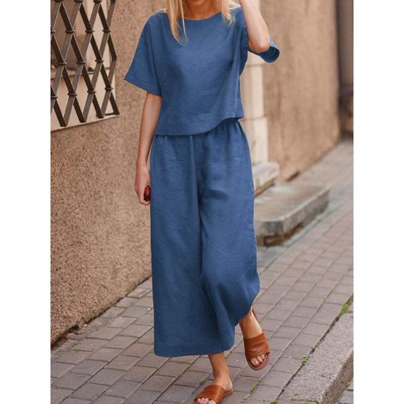 Loose Solid Color Shirt And Trousers Suits