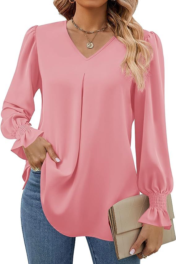 Chemise en mousseline de soie colorée pour femmes, pull-over, hauts longs en corne