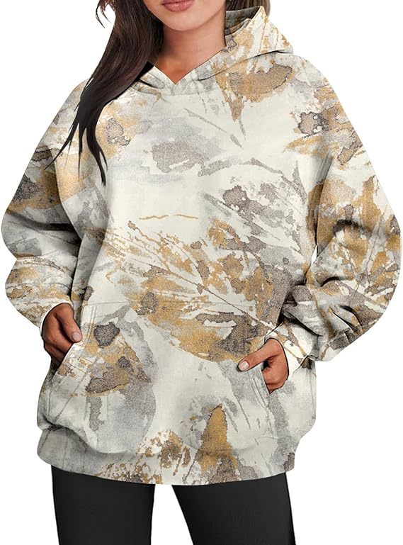 Women's Camouflage Hoodie Maple Leaf Print Oversized Sweaters