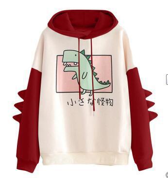 Women's Printed Dinosaur Contrast Color University Style Sweaters