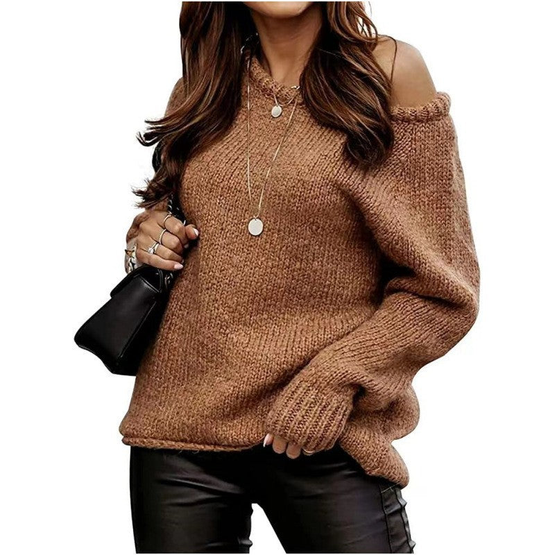 Women's Sexy Round Neck Pullover Solid Color Sweaters