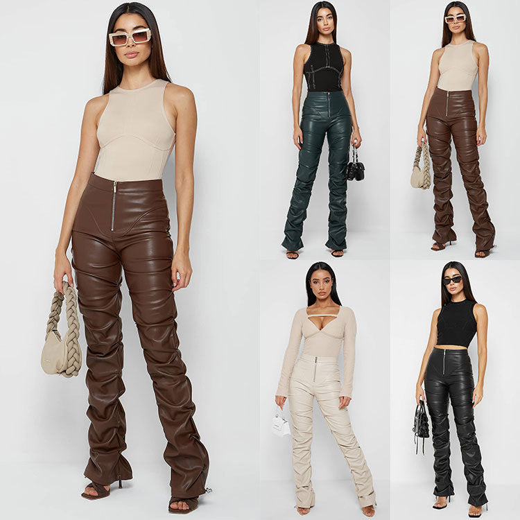 Pantalon en cuir long et moulant à la mode pour femme Pantalon de personnalité