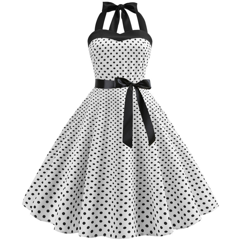 Dots Retro Sexy Bandeau Slim-fit Halter Dresses