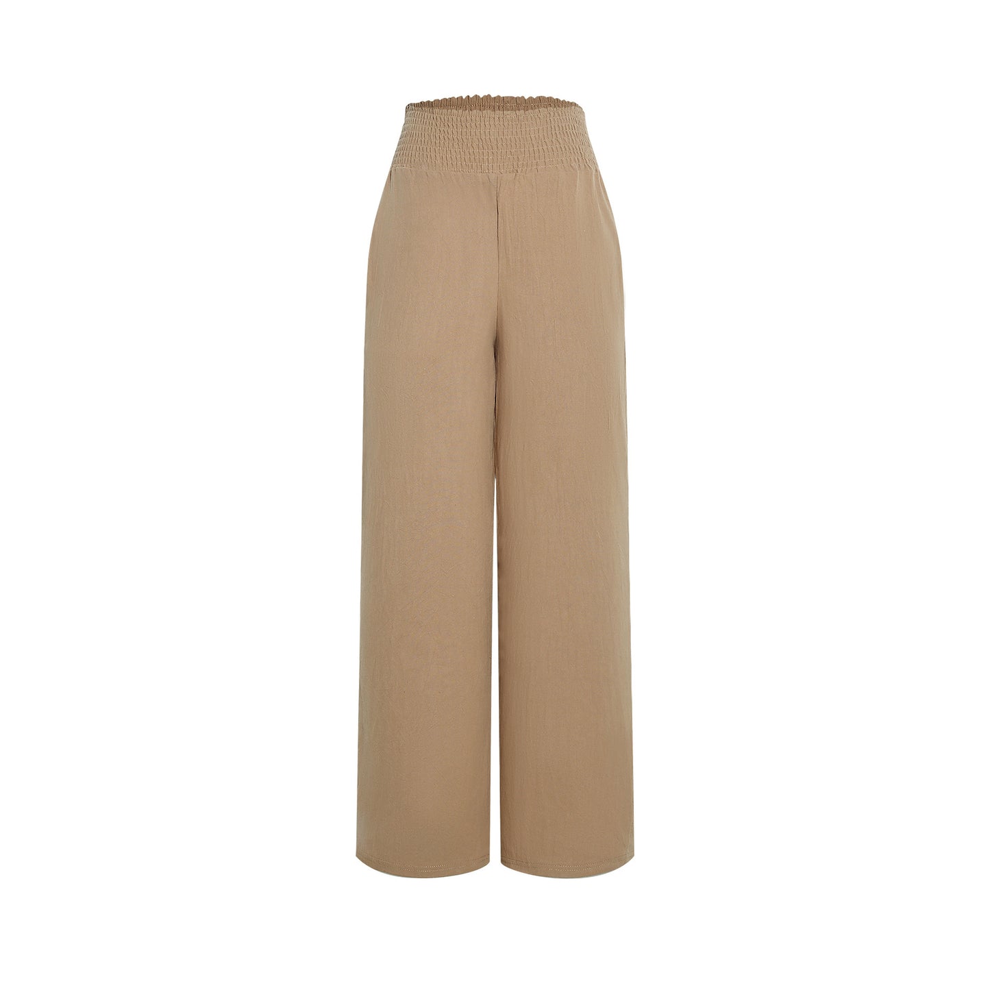 Pantalon large taille haute décontracté à smocks pour femme