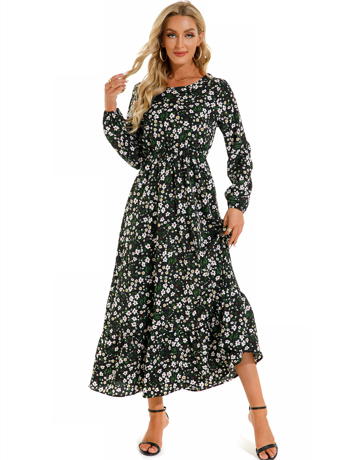 Spring Floral Chiffon Waist-controlled Slimming Long Dresses