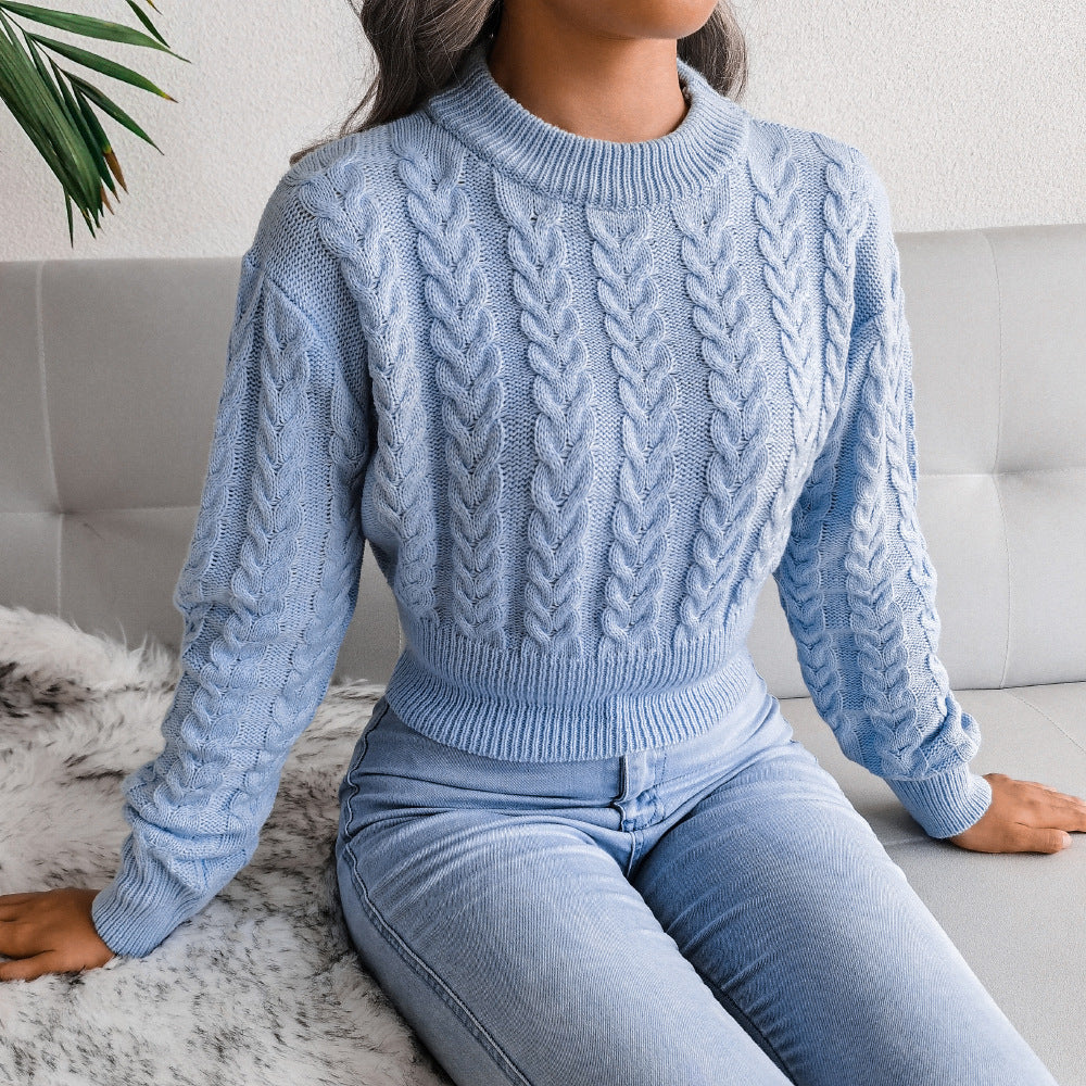 Women's Twist Waist Trimming Knitted Midriff-baring Sweaters