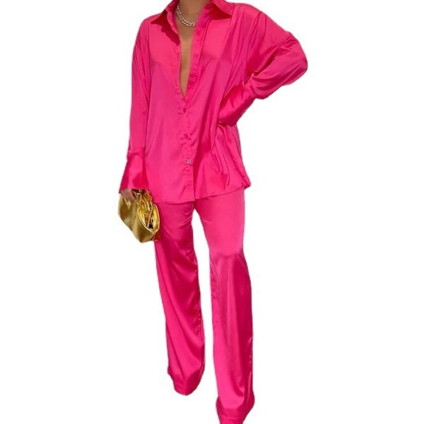 Women's Fashion Multicolor Satin Loose Leisure Suits