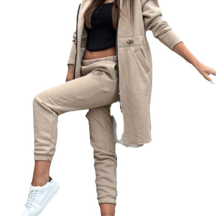 Women's Fashion Casual Hooded Fleece Two-piece Suits