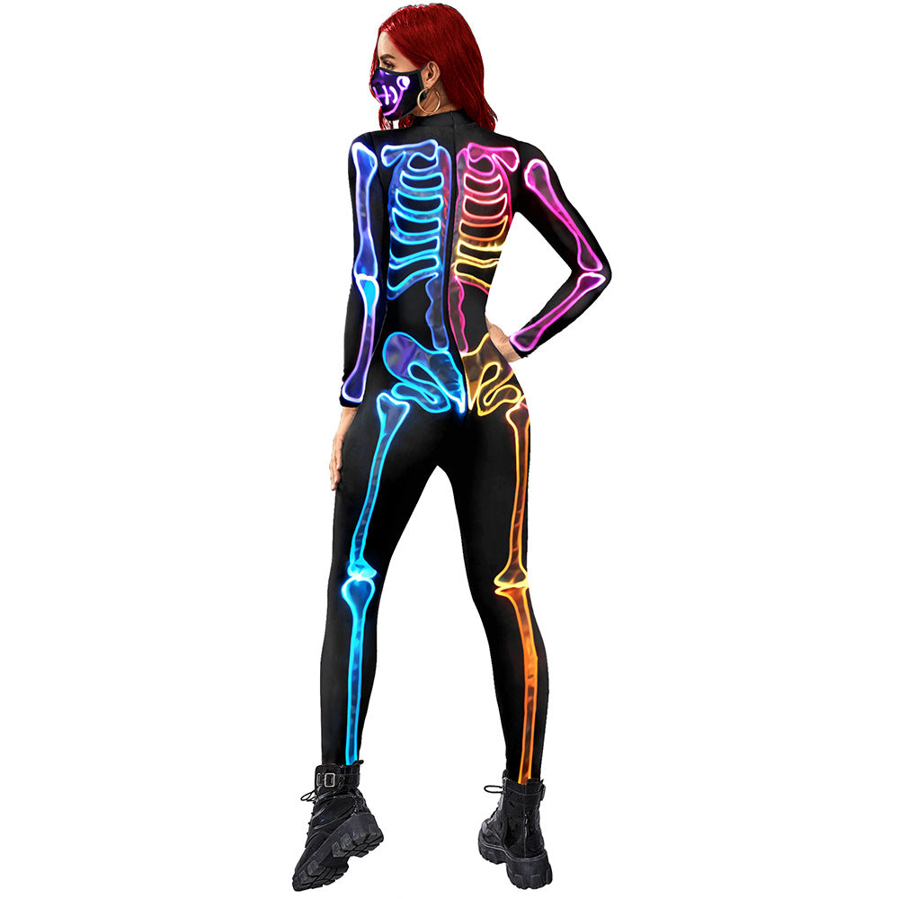 Women's Colorful Skeleton Printed Halloween Long Sleeve Costumes