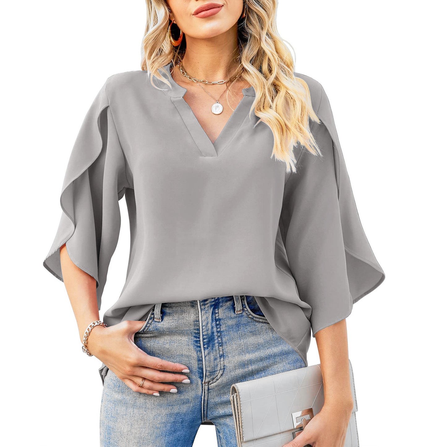 Women's Summer Petal Sleeve Loose Chiffon Shirt Blouses