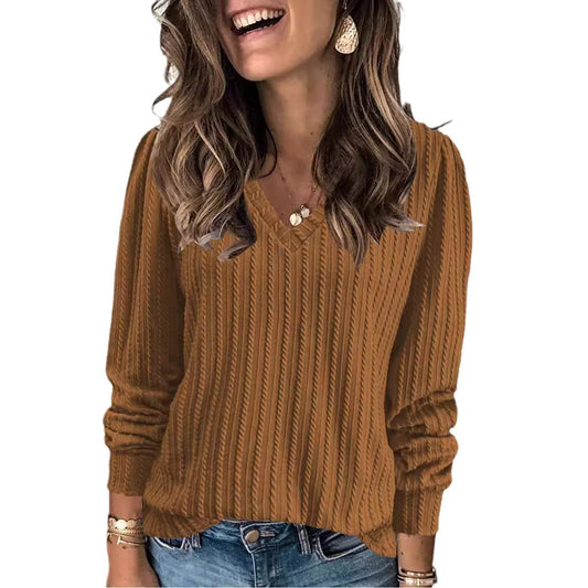 Women's Long Sleeve Collar Thin Knitted Shirt Sweaters