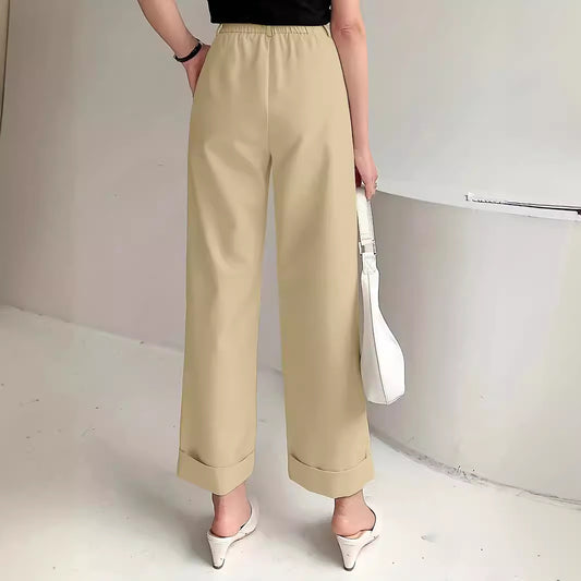 Pantalon large taille haute à poches solides pour femmes