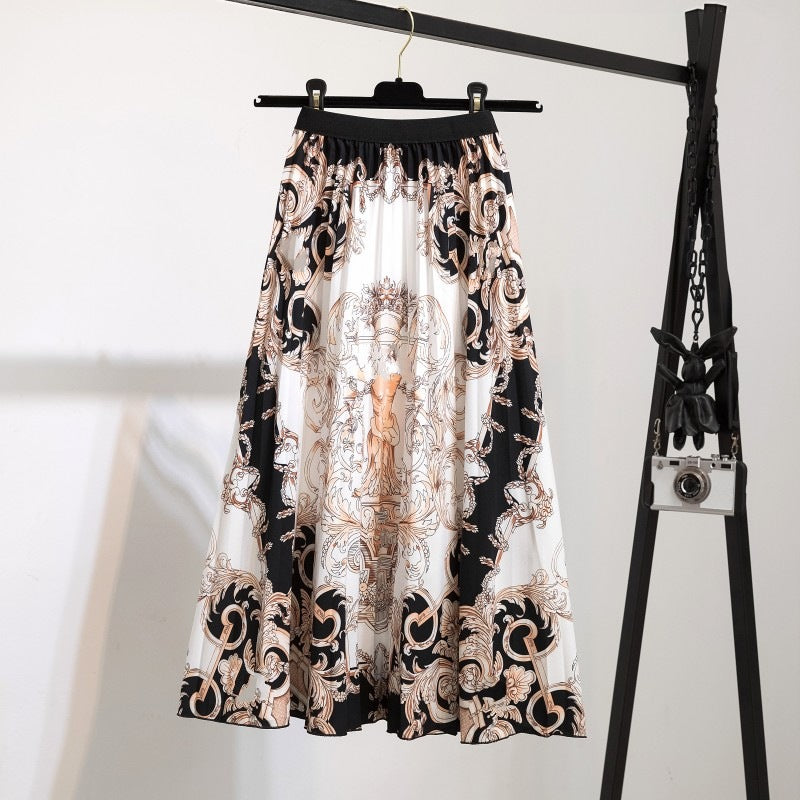 Women's New Half Printed Cartoon Pleated Skirts