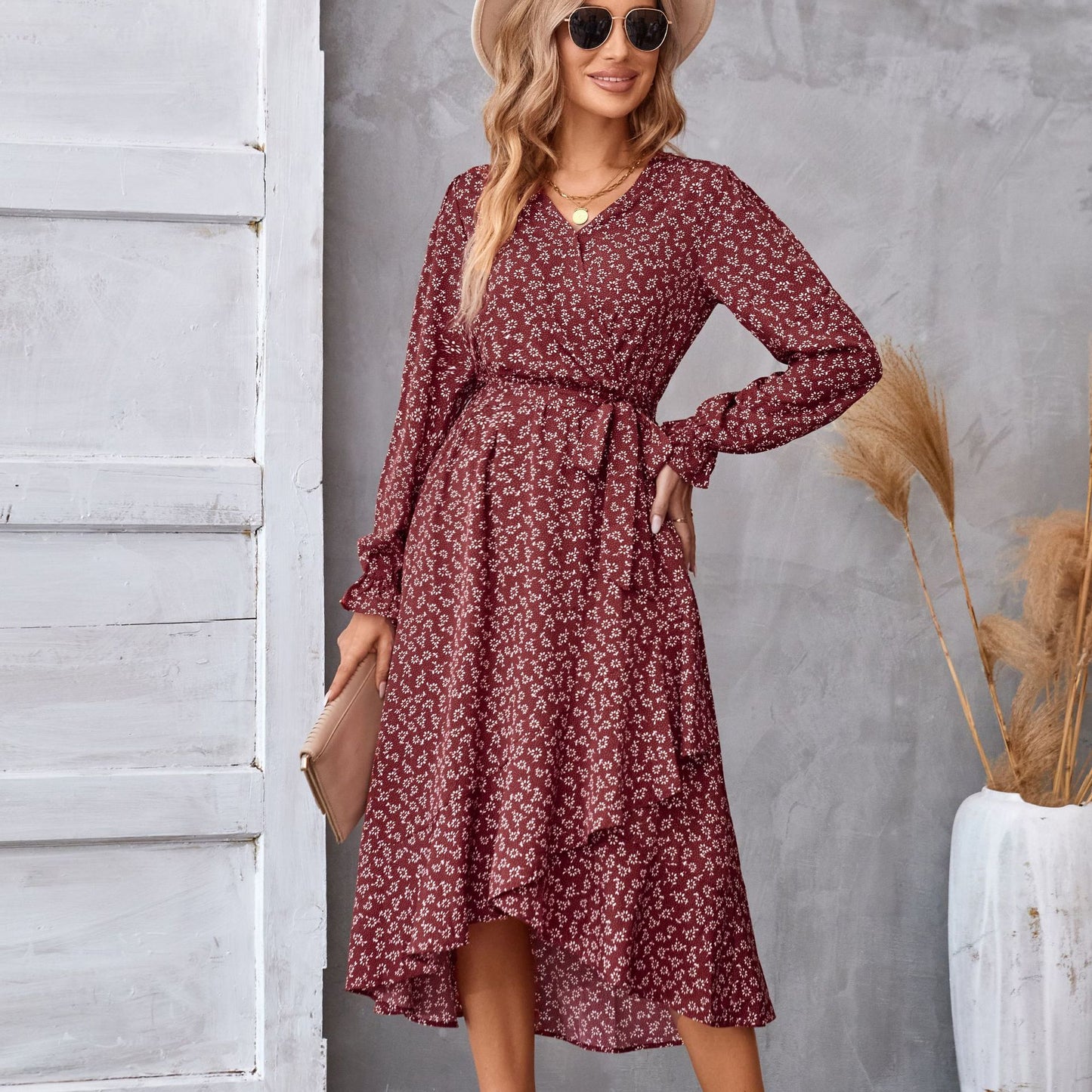 Women's Printed Long-sleeved Dress Commuting Elegant Dresses