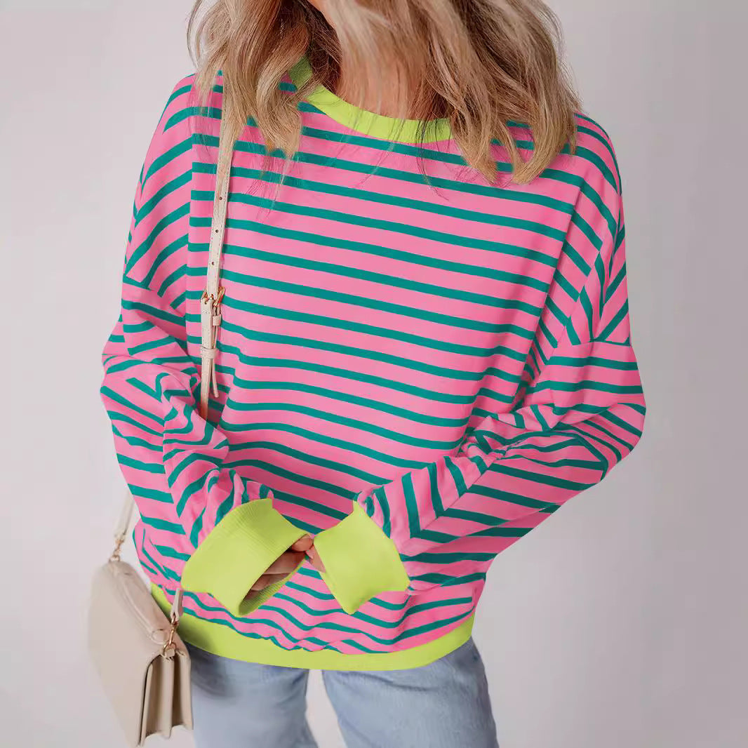 Women's Fashion Striped Round Neck Casual Warm Pullover Sweaters