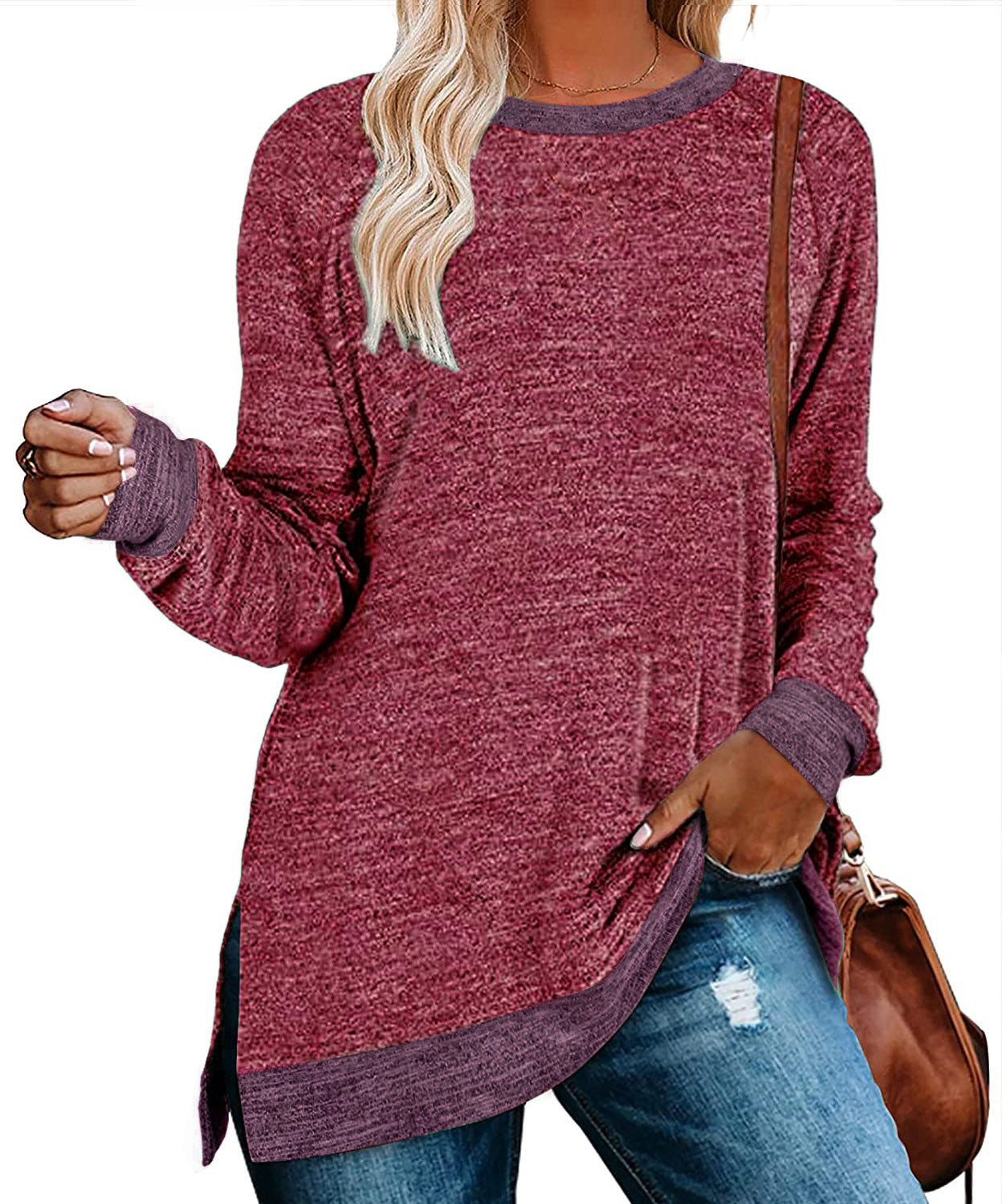 Women's Long Sleeve Round Neck Multicolor Loose Leisure Pullover Tops