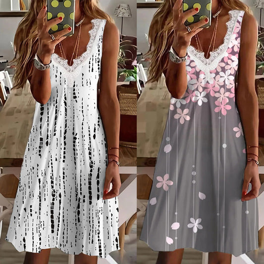 Summer Floral Fashionable Printed Sleeveless Dress Dresses