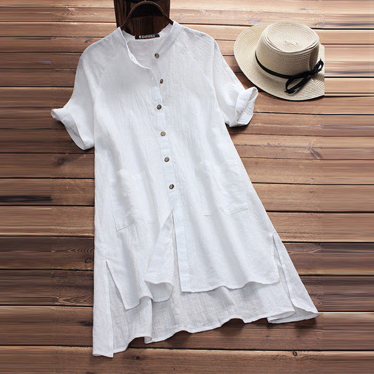 Women's Casual Raglan Sleeve Button Pocket Cotton Dresses