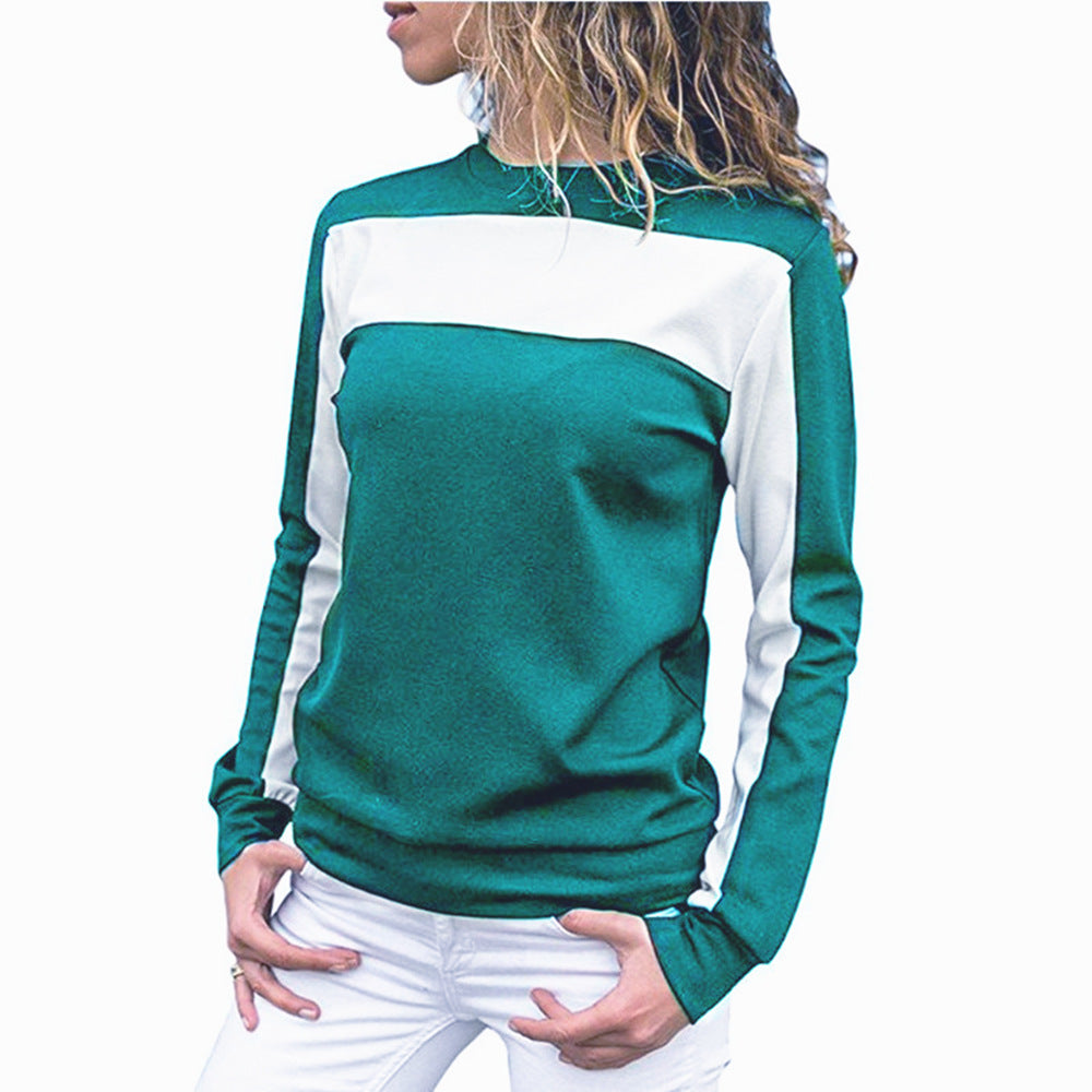 Women's T-shirt Color Contrast Bottoming Shirt Round Blouses