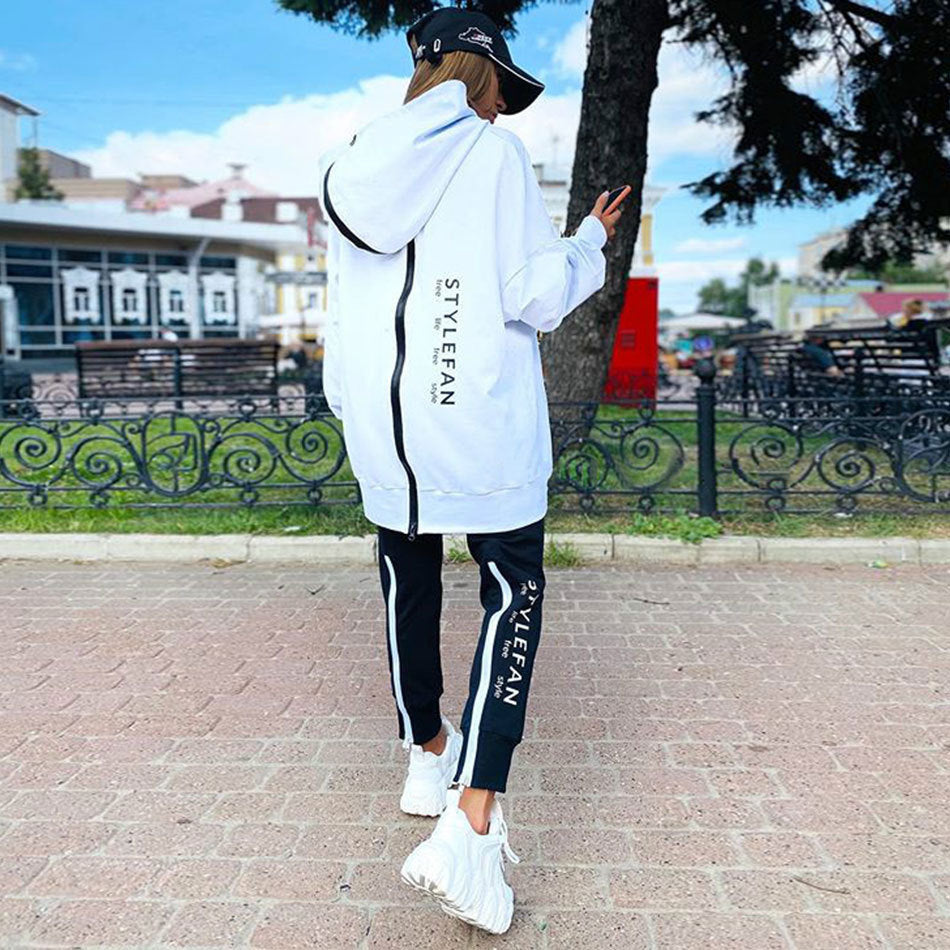 Women's Fashion Long Zipper Back Wear Letter Print Loose Sweaters