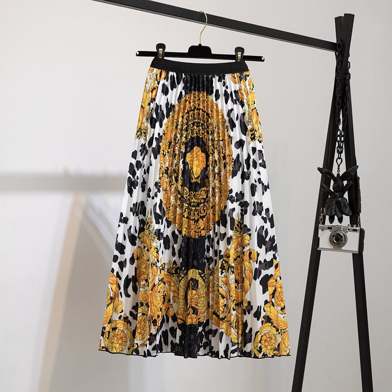 Women's New Half Printed Cartoon Pleated Skirts