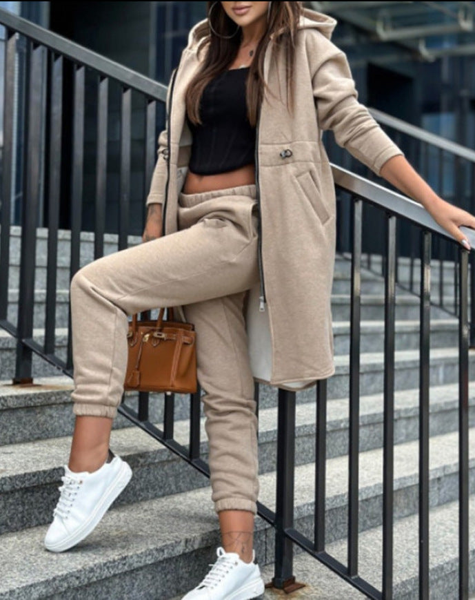 Women's Fashion Casual Hooded Fleece Two-piece Suits