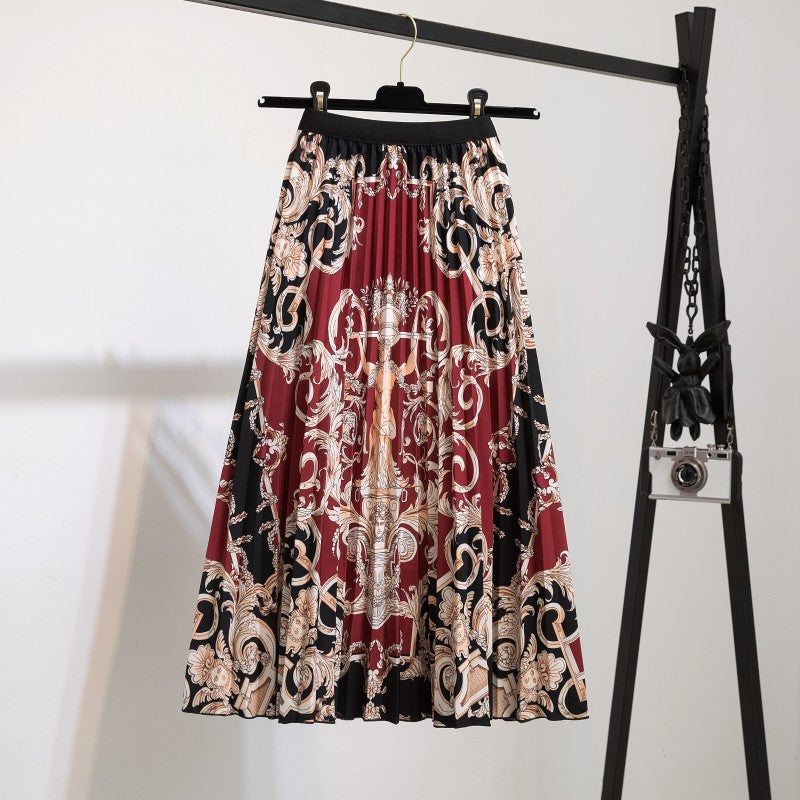 Women's New Half Printed Cartoon Pleated Skirts