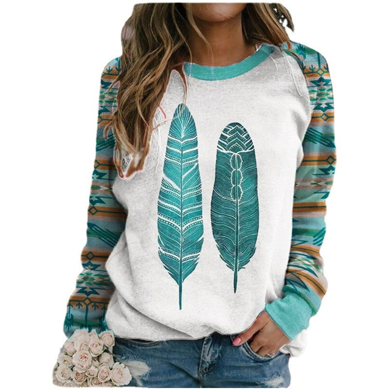 Women's Retro Printed Geometric Pattern Round Neck Long Sweaters