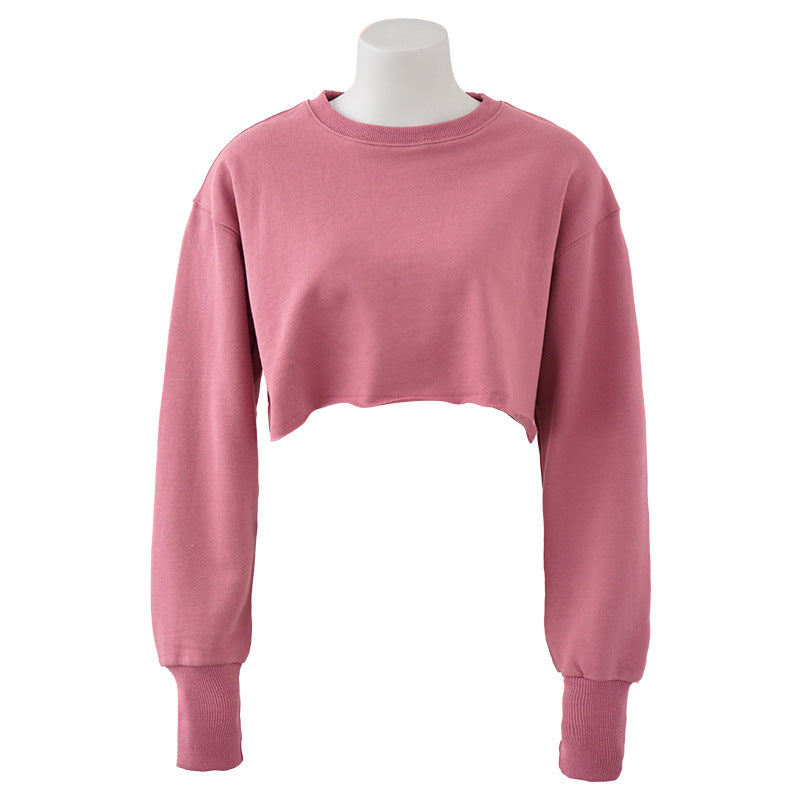 Women's Cropped Hoodie Fleece-lined Pullover Long Sleeve Sweaters